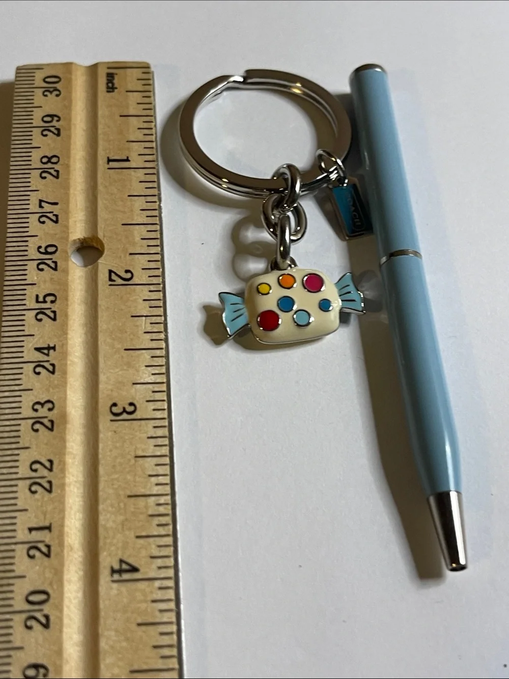 Coach Polished Silver Keyring with Candy Charm and Coach Pen